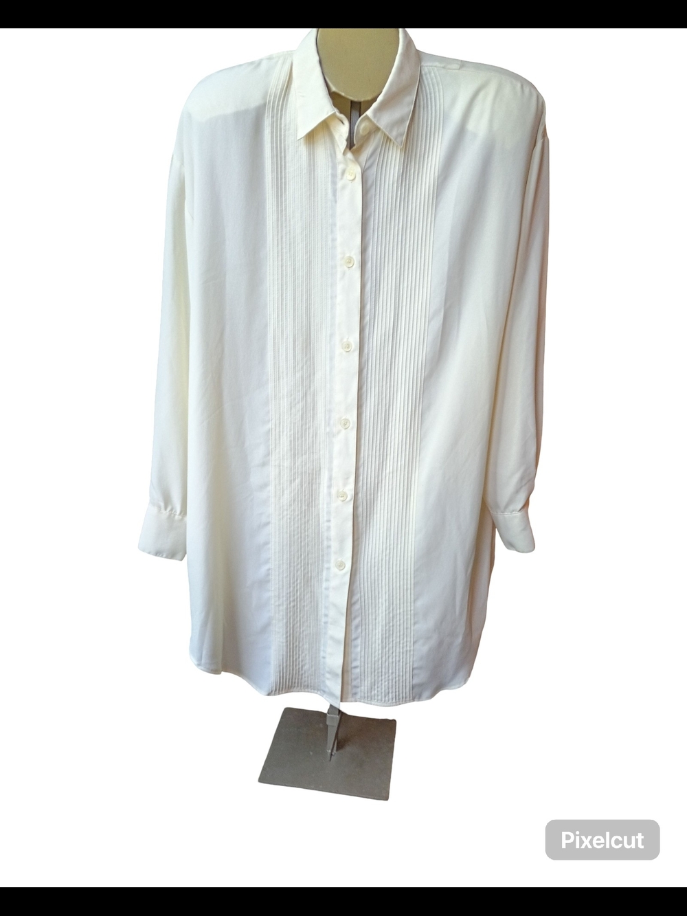 Vintage 90s Western Cream Button-Front Blouse with Pin-Tuck Front Size Large - Picture 2 of 9